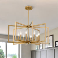 Kira Home Glam 27" 8-Light Large Modern Geometric Chandelier, Cool Brass Finish