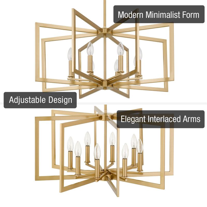 Kira Home Glam 27" 8-Light Large Modern Geometric Chandelier, Cool Brass Finish