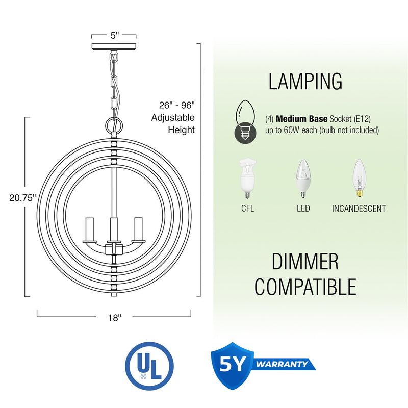 Orbits 21" 4-Light Modern Sphere/Orb Chandelier