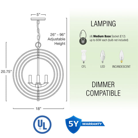 Orbits 21" 4-Light Modern Farmhouse Orb/Globe Pendant Chandelier