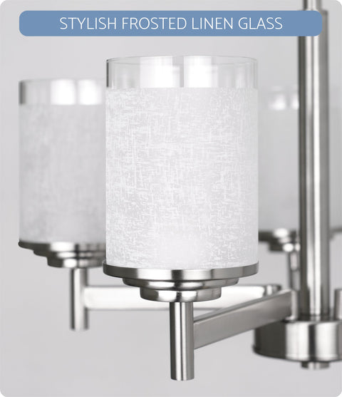 Kira Home Windsor 18.5" Modern/Contemporary 5-Light Chandelier + Frosted White Linen Glass Shades, Brushed Nickel Finish