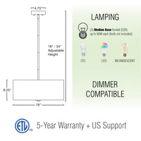 Pearl 18" Modern 3-Light Large Drum Pendant Chandelier