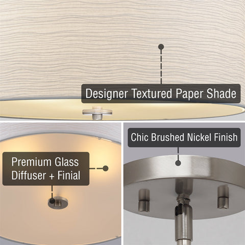 Pearl 18" Modern 3-Light Large Drum Pendant Chandelier