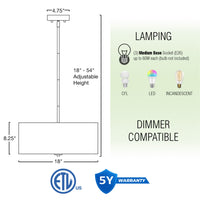 Pearl 18" Modern 3-Light Large Drum Pendant Chandelier