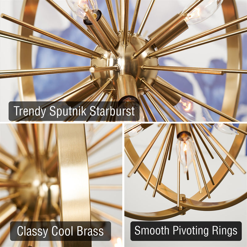 Solaris 22" 6-Light Modern Orb/Globe Sputnik Starburst Chandelier