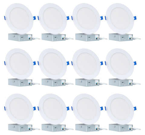Kira Home 4" LED Recessed Downlight, 10W 5-Color Adjust (2700K ~ 5000K), Dimmable w/ Junction Box, Set of 12