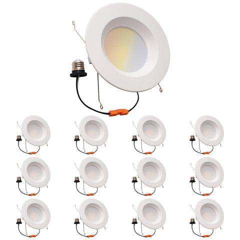 Kira Home 6" LED Retrofit Recessed Downlight w/ Smooth Trim + 14W 5-Color Adjust (2700K ~ 5000K), Dimmable, Set of 12