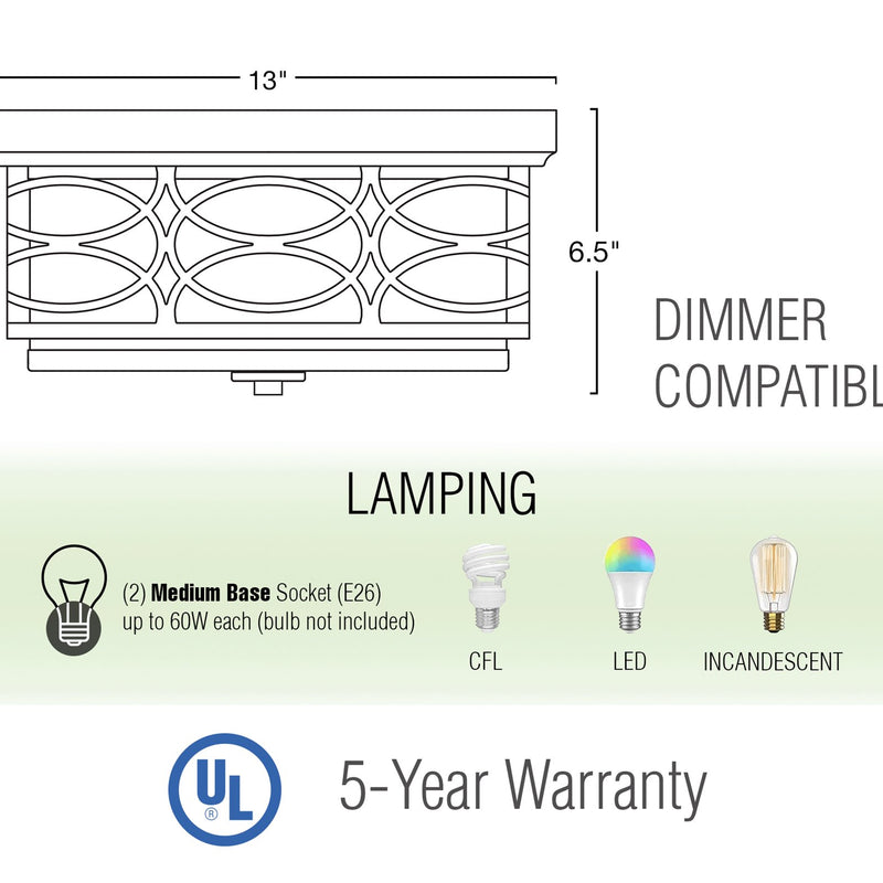 Sienna 13" Modern 2-Light Flush Mount Ceiling Light