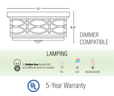 Sienna 13" Modern 2-Light Flush Mount Ceiling Light