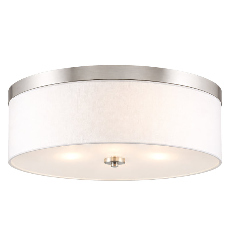 Kira Home Walker 20" Modern Drum Flush Mount Ceiling Light, White Fabric Shade with Frosted Glass Diffuser, 3-Light Large Close to Ceiling Fixture, Brushed Nickel Finish