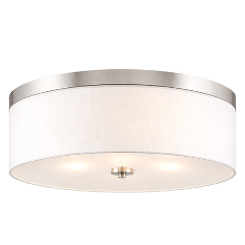 Kira Home Walker 20" Modern Drum Flush Mount Ceiling Light, White Fabric Shade with Frosted Glass Diffuser, 3-Light Large Close to Ceiling Fixture, Brushed Nickel Finish