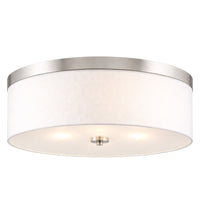 Kira Home Walker 20" Modern Drum Flush Mount Ceiling Light, White Fabric Shade with Frosted Glass Diffuser, 3-Light Large Close to Ceiling Fixture, Brushed Nickel Finish