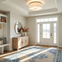 Kira Home Walker 20" Modern Drum Flush Mount Ceiling Light, White Fabric Shade with Frosted Glass Diffuser, 3-Light Large Close to Ceiling Fixture, Brushed Nickel Finish