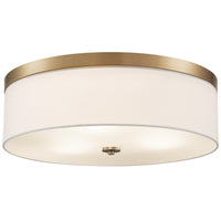 Kira Home Walker 20" Large Mid-Century Modern 3-Light Flush Mount Ceiling Light, White Fabric Shade + Round Glass Diffuser, Cool Brass Finish