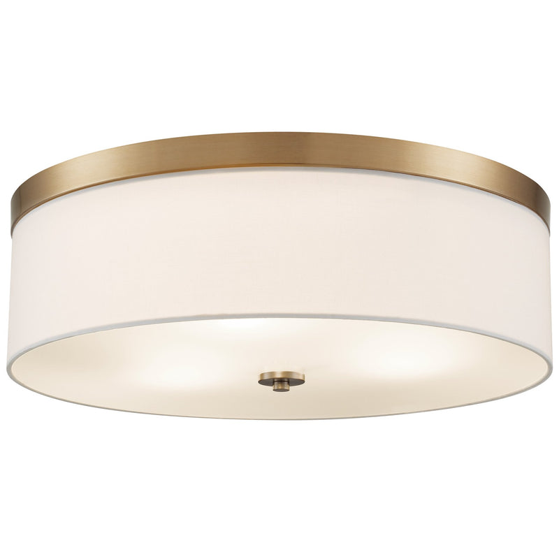Kira Home Walker 20" Large Mid-Century Modern 3-Light Flush Mount Ceiling Light, White Fabric Shade + Round Glass Diffuser, Cool Brass Finish