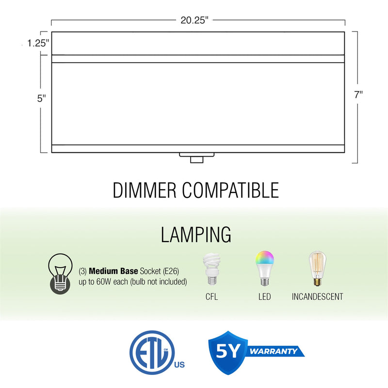 Walker 20" Large Mid-Century Modern 3-Light Flush Mount Ceiling Light