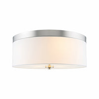 Kira Home Walker 15" Mid-Century Modern 3-Light Flush Mount Ceiling Light, White Fabric Shade + Round Glass Diffuser, Brushed Nickel Finish