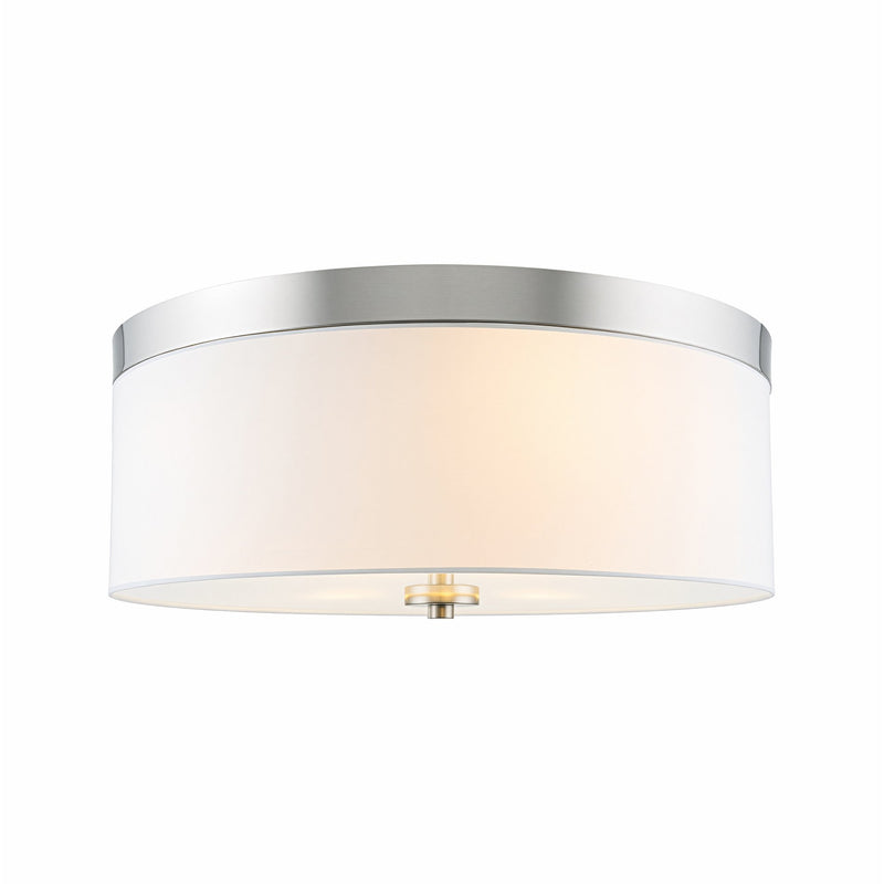 Kira Home Walker 15" Mid-Century Modern 3-Light Flush Mount Ceiling Light, White Fabric Shade + Round Glass Diffuser, Brushed Nickel Finish