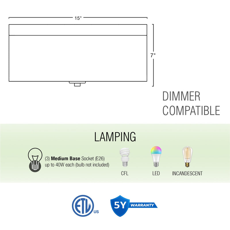 Kira Home Walker 15" Mid-Century Modern 3-Light Flush Mount Ceiling Light, White Fabric Shade + Round Glass Diffuser, Brushed Nickel Finish