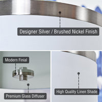 Kira Home Walker 15" Mid-Century Modern 3-Light Flush Mount Ceiling Light, White Fabric Shade + Round Glass Diffuser, Brushed Nickel Finish