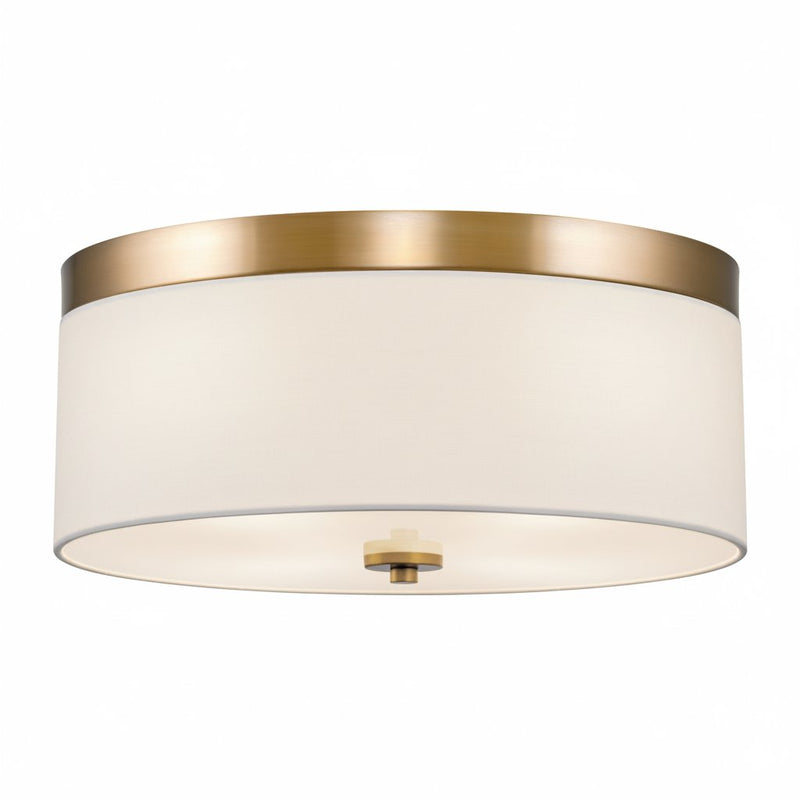 Kira Home Walker 15" Mid-Century Modern 3-Light Flush Mount Ceiling Light, White Fabric Shade + Round Glass Diffuser, Cool Brass Finish