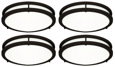 Kira Home 16" Brighton Modern 2-Ring LED (24W) Flush Mount Ceiling Light + Acrylic Shade, Built-in Switch w/ Ranging Color Temperatures (2700K-5000K), Matte Black Finish, Set of 4
