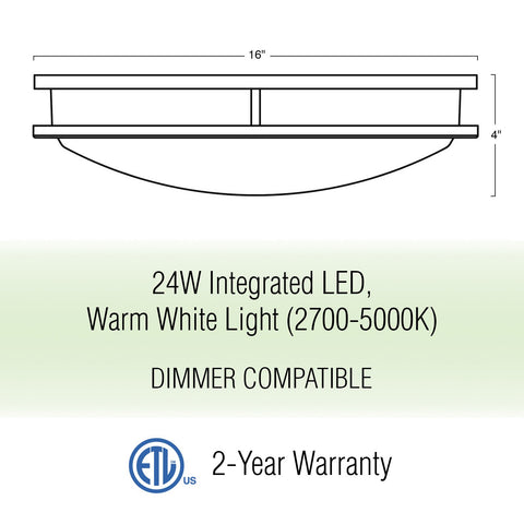 Brighton 16" Modern 2-Ring LED (24W) Flush Mount Ceiling Light