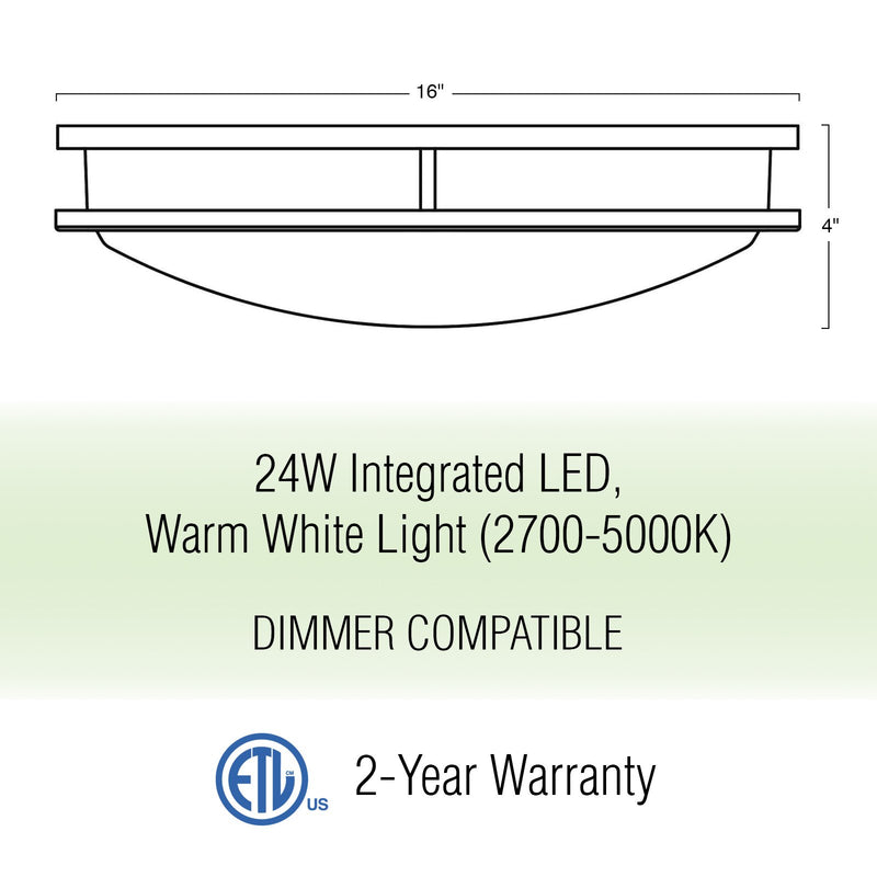 Brighton 16" Modern 2-Ring LED (24W) Flush Mount Ceiling Light