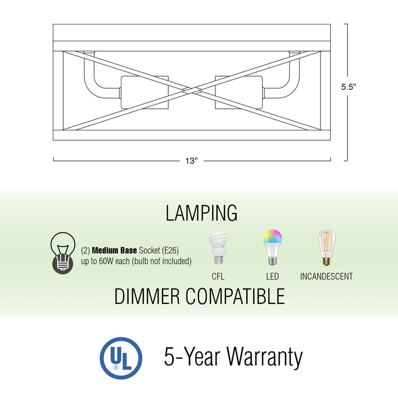 Colton 13" 2-Light Modern Farmhouse Flush Mount Ceiling Light