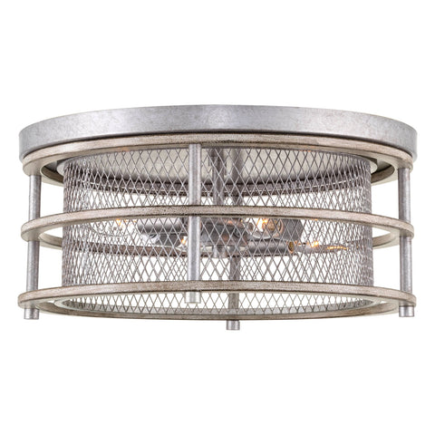 Kira Home Limerick 17" 4-Light Modern Farmhouse Flush Mount Close to Ceiling Light + Wire Cage Design, Bleached Oak Wood Style + Galvanized Steel Finish