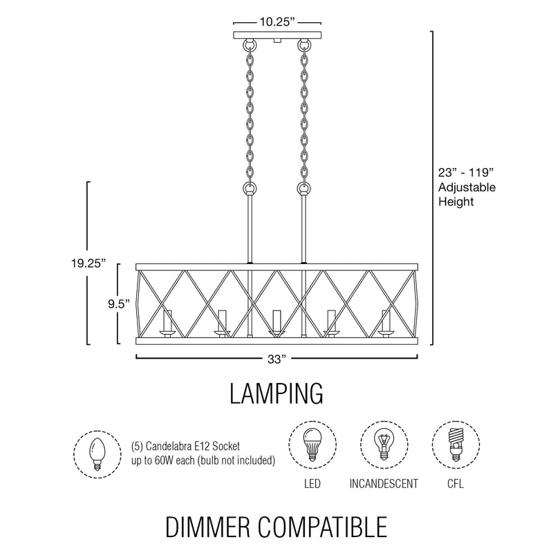 Eleanor 33" 5-Light Traditional Kitchen Island Light