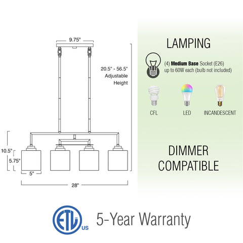 Monroe 28" Modern 4-Light Island Light