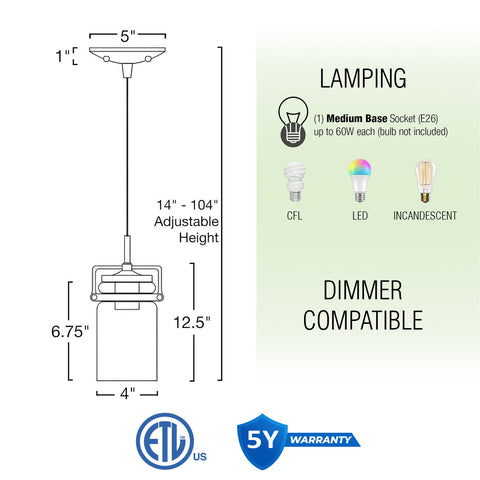 Wyer 8" Modern Industrial / Farmhouse Pendant Light