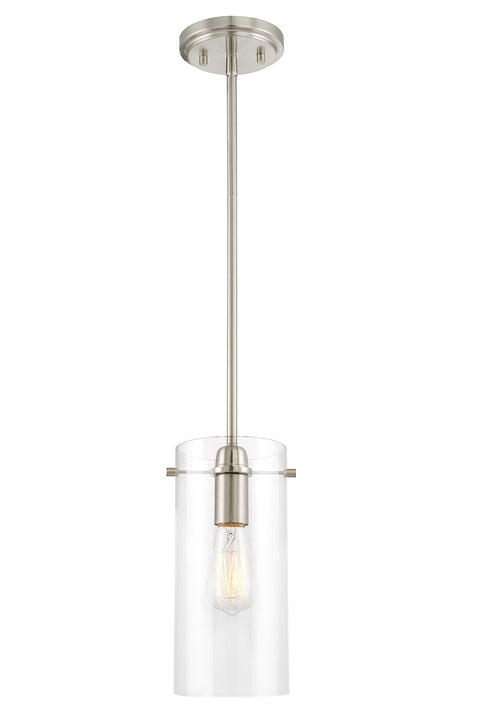 Kira Home Inara 11" Modern Minimalist Pendant Light + Clear Glass Cylinder Shade, Adjustable Height, Brushed Nickel Finish