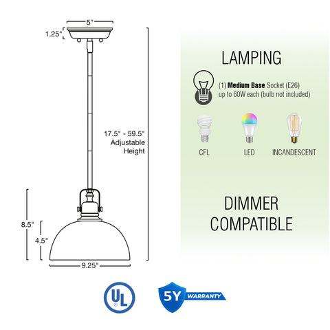 Belle 9" Contemporary Industrial Pendant Light