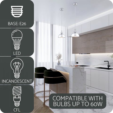 Kira Home Belle 9" Modern Industrial 1-Light Pendant Light, Adjustable Length + Shade Swivel Joint, Chrome Finish
