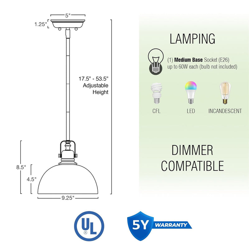 Belle 9" Contemporary Industrial Pendant Light