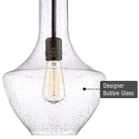 Kira Home Sydney 15" Modern Pendant Light + Vase Style Seeded Glass Shade, Adjustable Height, Oil Rubbed Bronze Finish