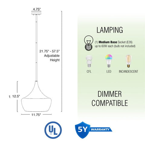 Ava 13" Modern Industrial Schoolhouse Pendant Light