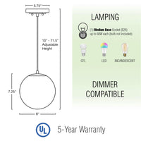 Ceres 8" Mid-Century Modern Hanging Orb Pendant Light