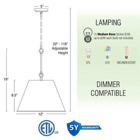 Vida 12" Modern Industrial Pendant Light