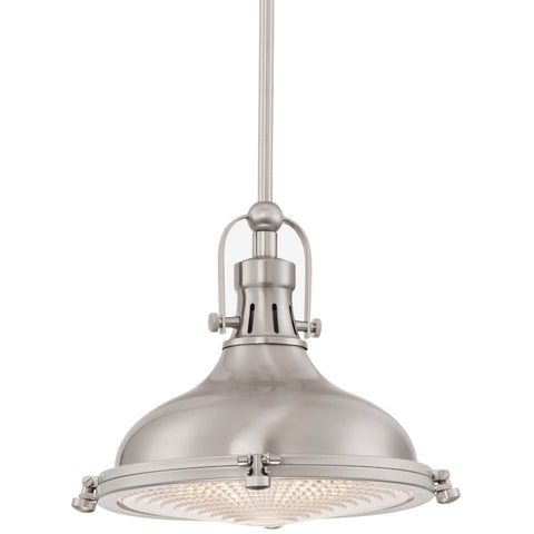 Kira Home Beacon 11" Industrial Farmhouse Pendant Light with Round Fresnel Glass Lens, Adjustable Hanging Height, Brushed Nickel Finish