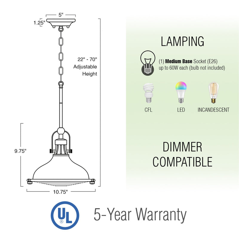 Beacon 11" Industrial Farmhouse / Nautical Pendant Light