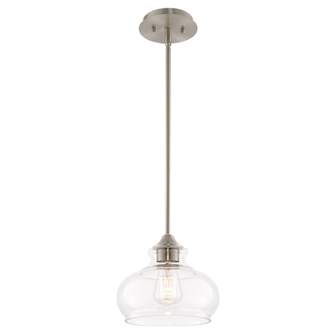 Kira Home Harlow 9" Modern Industrial Farmhouse Schoolhouse Rustic Pendant Light with Clear Glass Shade, Adjustable Hanging Height, Brushed Nickel