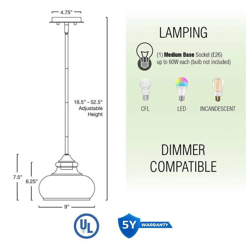 Harlow 9" Modern Industrial Farmhouse / Schoolhouse / Rustic Pendant Light