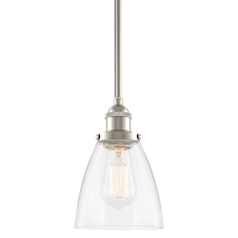 Kira Home Porter 8" Vintage Industrial Pendant Light + Mini Glass Shade, Dimmable, Adjustable Height, Brushed Nickel Finish