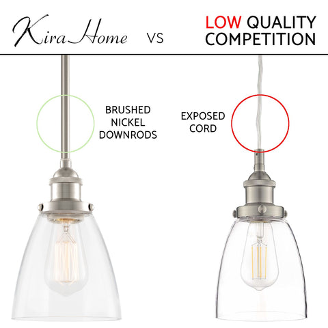 Kira Home Porter 8" Vintage Industrial Pendant Light + Mini Glass Shade, Dimmable, Adjustable Height, Brushed Nickel Finish