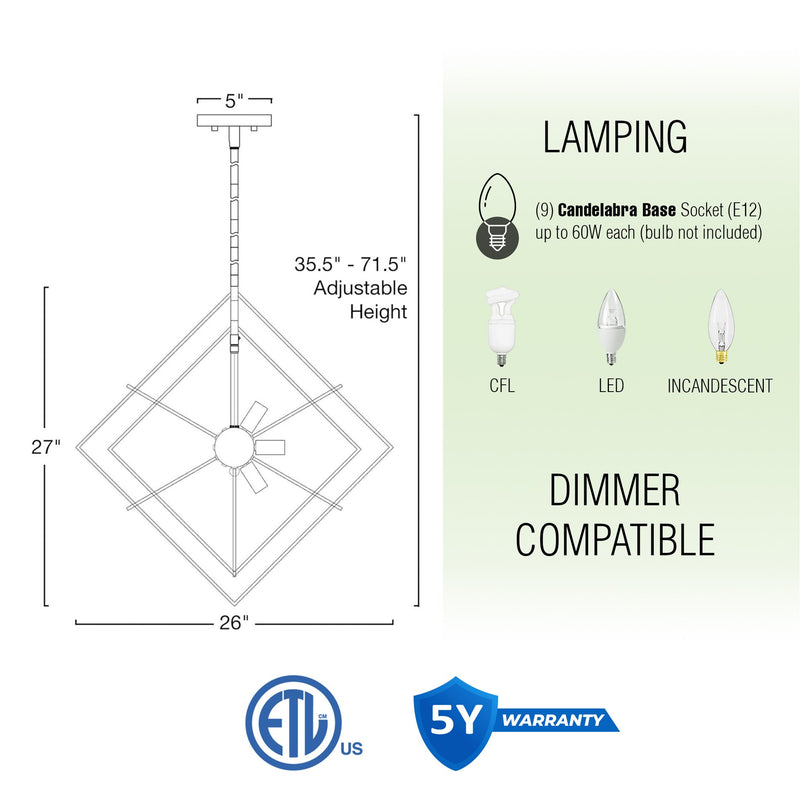 Berkshire 27" 9-Light Mid Century Modern Foyer Geometric Pendant Light