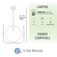 Ceres 12"  Mid-Century Modern Hanging Orb Pendant Light
