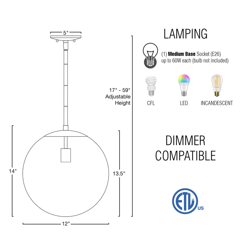 Ceres 14"  Mid-Century Modern Hanging Orb Pendant Light